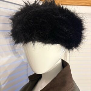 Head Band Black Fur Faux Neutral Classic Elevated Casual Fairycore Grannycore